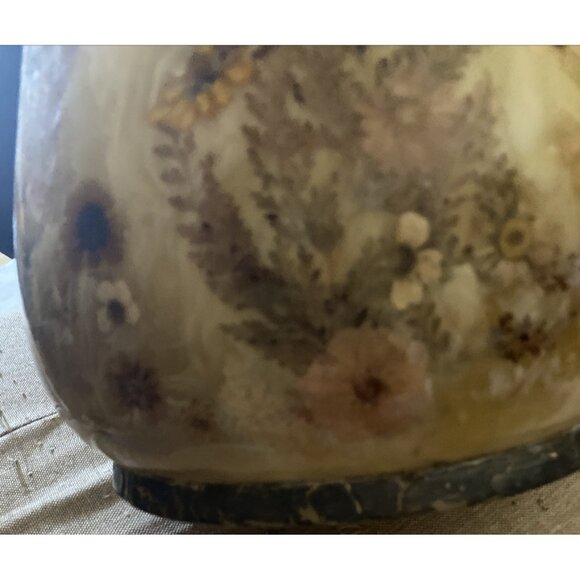 Vtg MCM Lucite Acrylic Honey Swirl Real Pressed Flowers Waste Basket Vase 10.5" - Picture 8 of 12